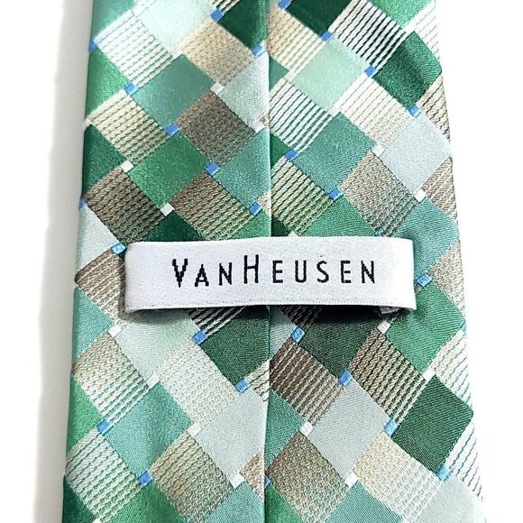 Van Heusen Green Tan Abstract Geometric Woven Silk Tie - Picture 3 of 7